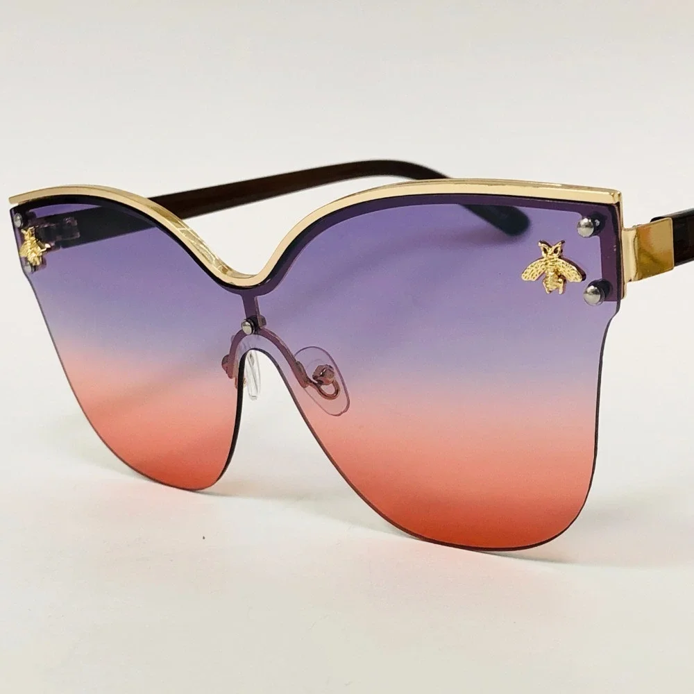 Rimless Sunglasses Women Fashion Purple Pink Lens‎ Cat Eye Classy Outdoor Party